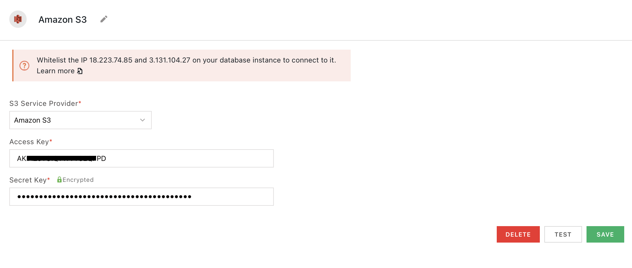 Configuring an S3 datasource.